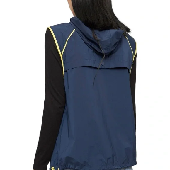 Hunter Brand Full Zip Large Hooded Navy Windbreaker Vest Jacket - Picture 3 of 16